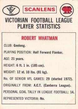 1974 Scanlens VFL #66 Robert Whatman Back
